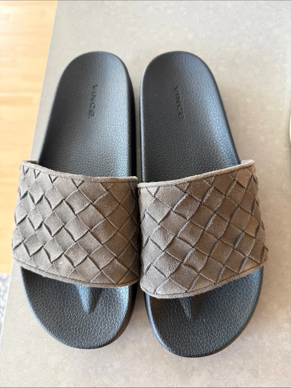 Vince Men’s Watley 2 Woven Suede Slide Sandals